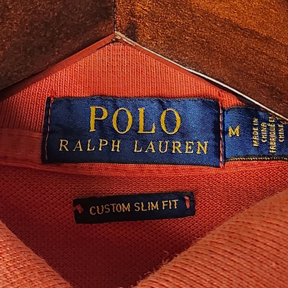 Polo Ralph Lauren Polo Shirt Mens M Orange Blue Ombre Custom Slim Fit Pony Logo